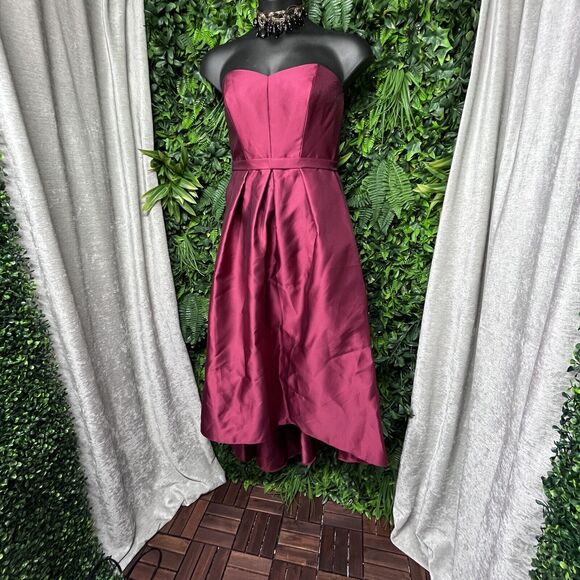 ALFRED SUNG Women‎ Dress 14 Burgundy Ballgown Formal Strapless Hi Low NWT 1657 - Picture 1 of 11